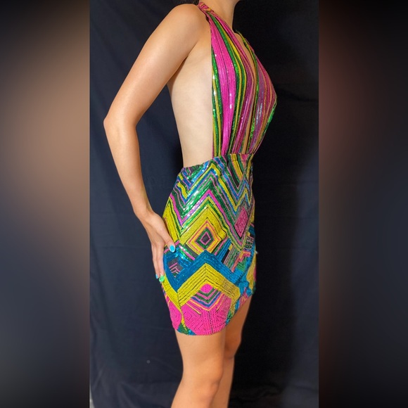 Fashion nova dress, mini multicoloured sequin party cocktail dress - Picture 7 of 16